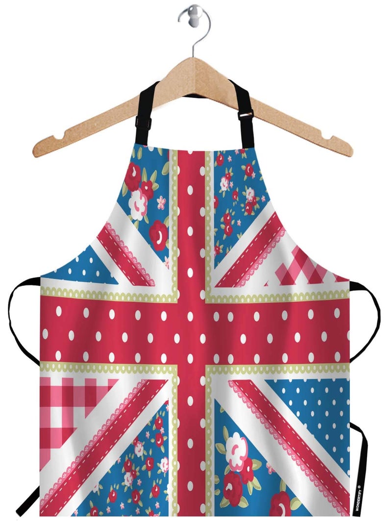 WONDERTIFY British Flag Apron,England Flag in Chic Floral Style Bib Apron with Adjustable Neck for Men Women,Suitable for Home Kitchen Cooking Waitress Chef Grill Bistro Baking BBQ Crafting Apron - Image 1
